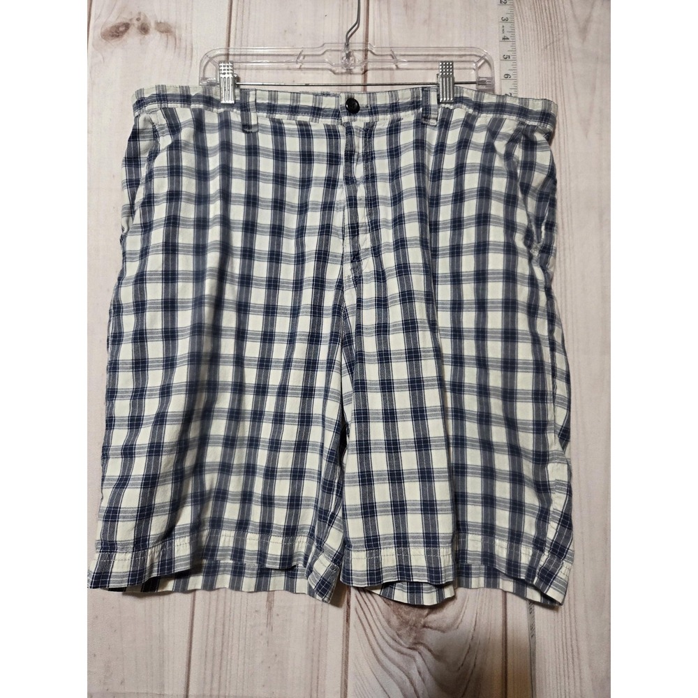 Izod Shorts Mens 40 Blue White Plaid‎ Cotton Casual Chino Golf Comfort